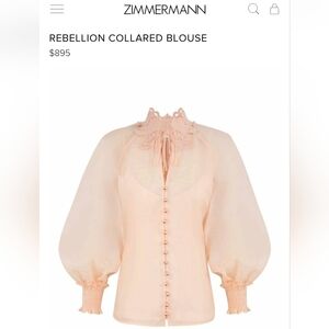 Zimmermann Rebellion Collared Peach Blouse Linen Silk 0, XS